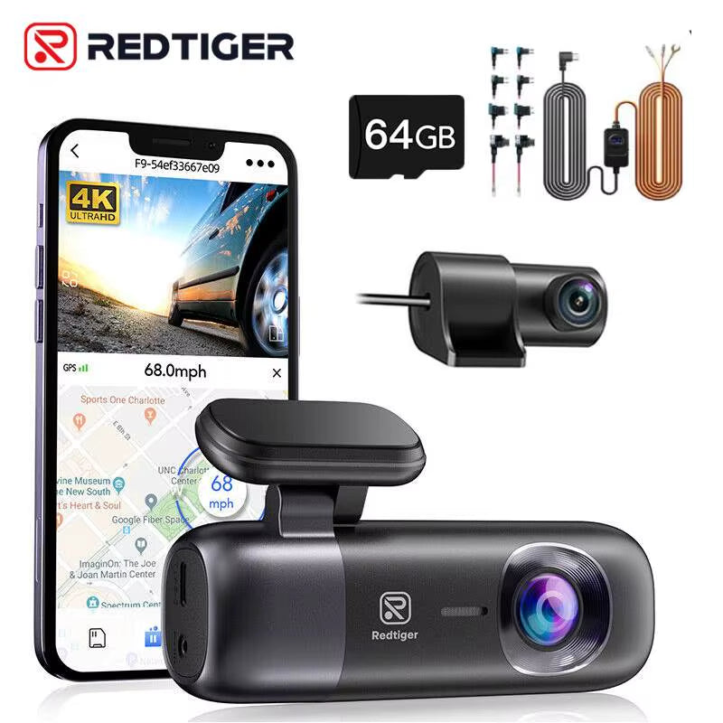 📹 Ultimate Road Surveillance: The REDTIGER F9 4K Front and Rear Dash Cam with 64GB
