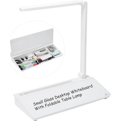 Small Glass Desktop Whiteboard Dry-Erase-Board - Computer Keyboard Stand White Board Surface Pad with Drawer, Desk Organizers with Accessories for Office, Home, School Supplies