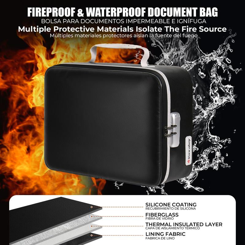 Voncabay Fireproof Document Bag with Lock
