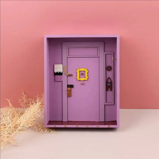 1Pc Wooden Key Holder - Elevate Your Home Decor with This Stylish Wooden Purple Entry Door Key Rack Wall Hooks Key Hanger